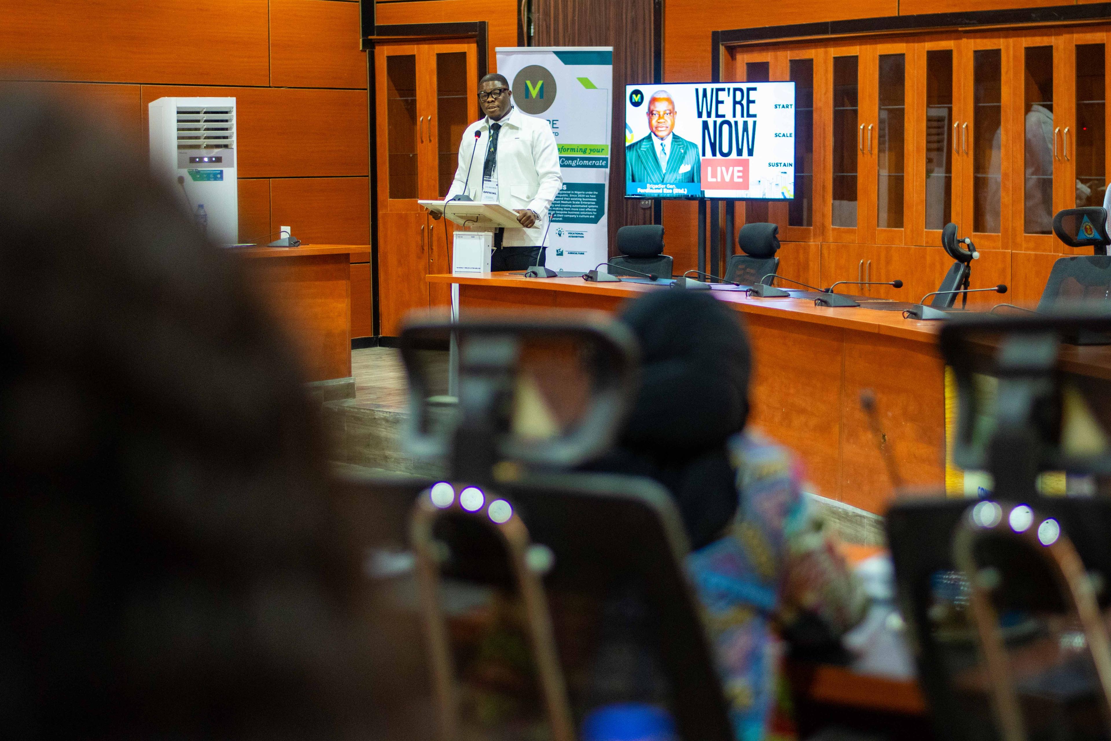 CEO delivering a leadership lecture
